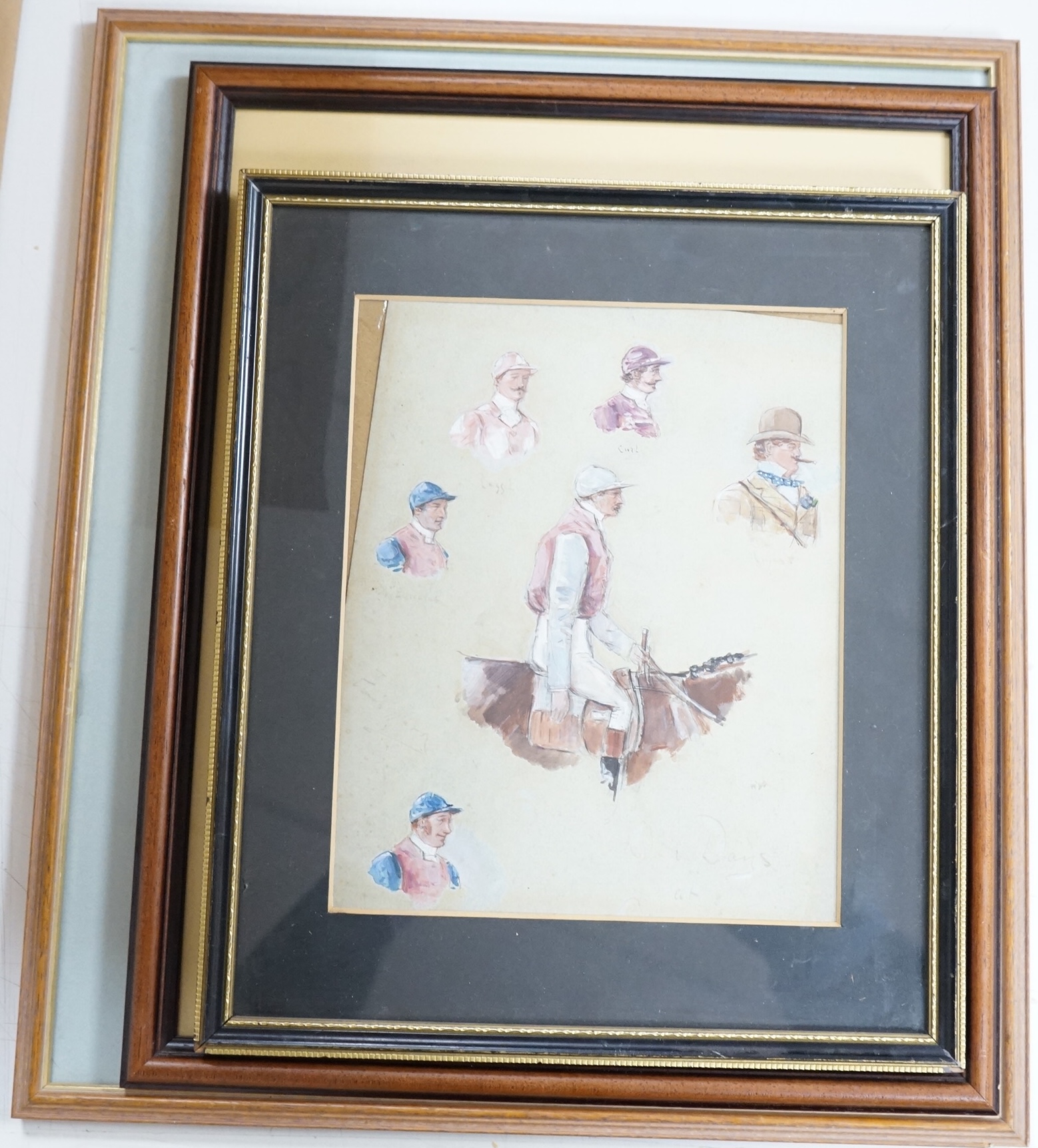 George Finch Mason (1850-1915), Horse racing interest to include 'Old Days at Cheltenham' and 'Victory', three pen, ink and washes, each signed, largest 31 x 25cm